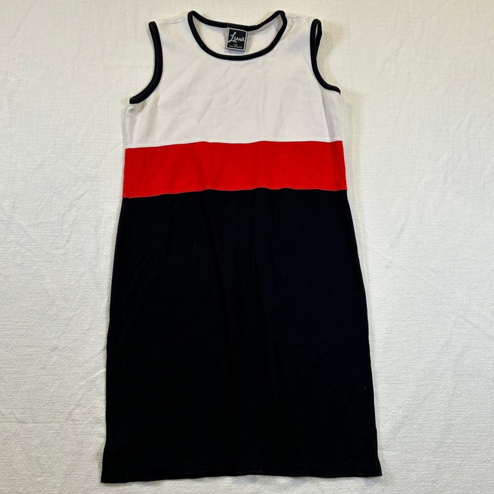 Lennie for Nina Leonard Colorblock Sleeveless Cotton Shift Dress White Red Black